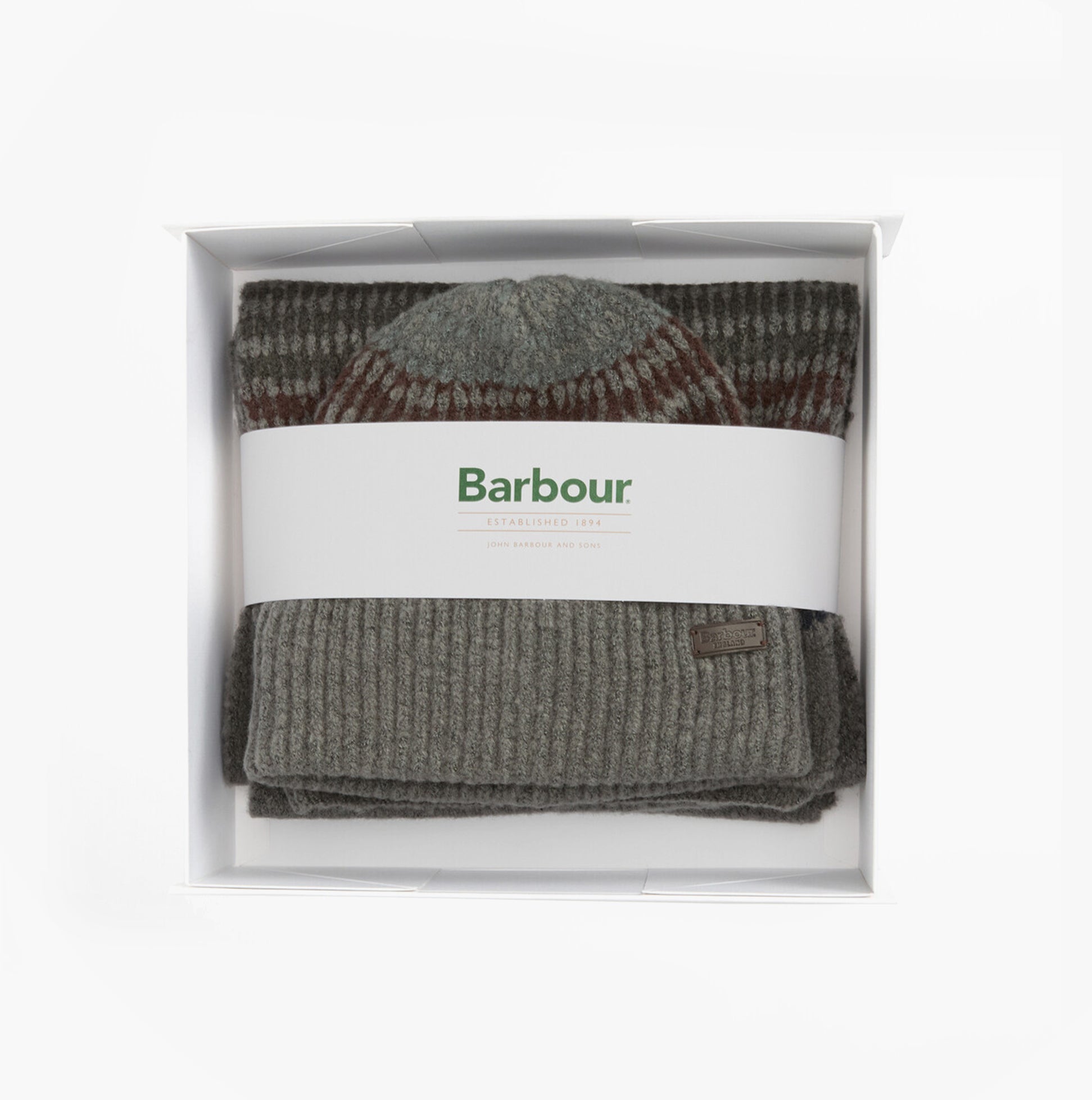 Barbour BRANTON BEANIE & SCARF Mens Gift Set Midnight Oak
