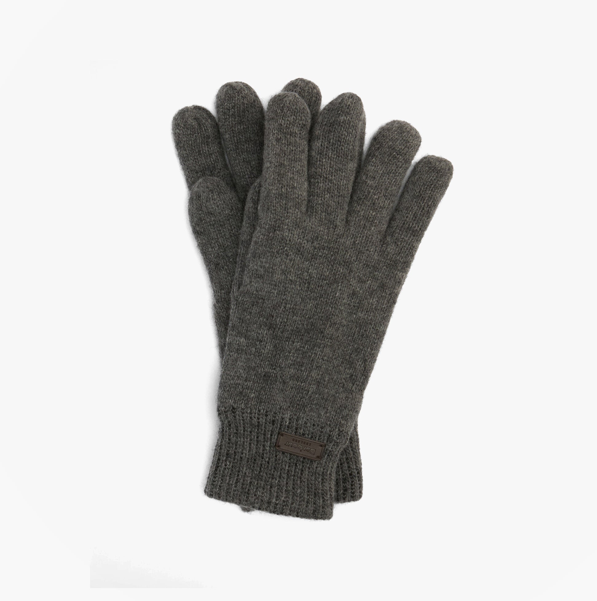 Barbour CARLTON BEANIE & GLOVES Mens Gift Set Grey gloves front view, made of wool and polyamide, gift boxed.