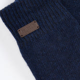 Barbour CARLTON BEANIE & GLOVES Gift Set Mens Navy detail view of beanie showing brand label