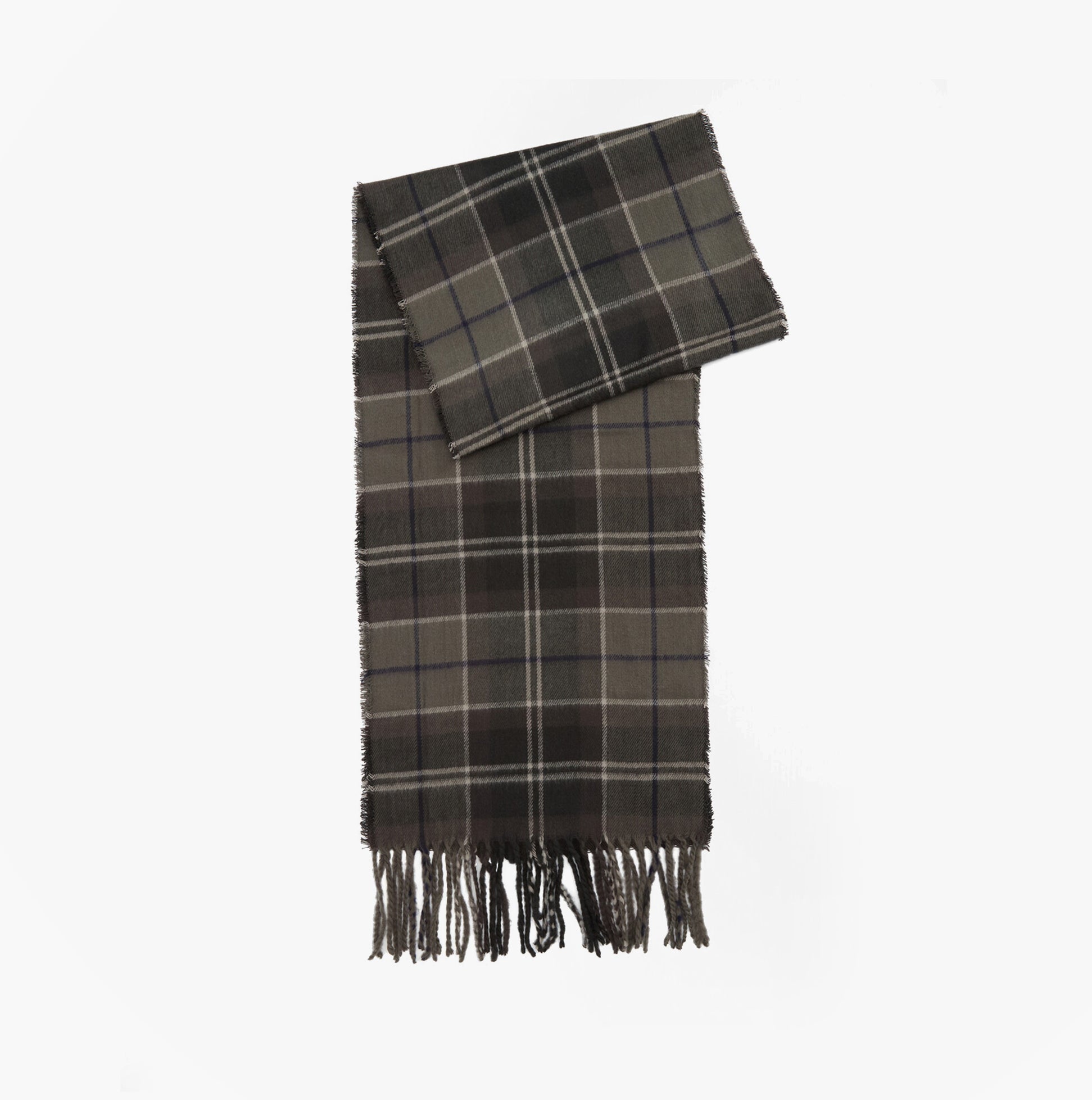 Barbour SWEEPER BEANIE AND SCARF Mens Gift Set Black detail view of plaid scarf