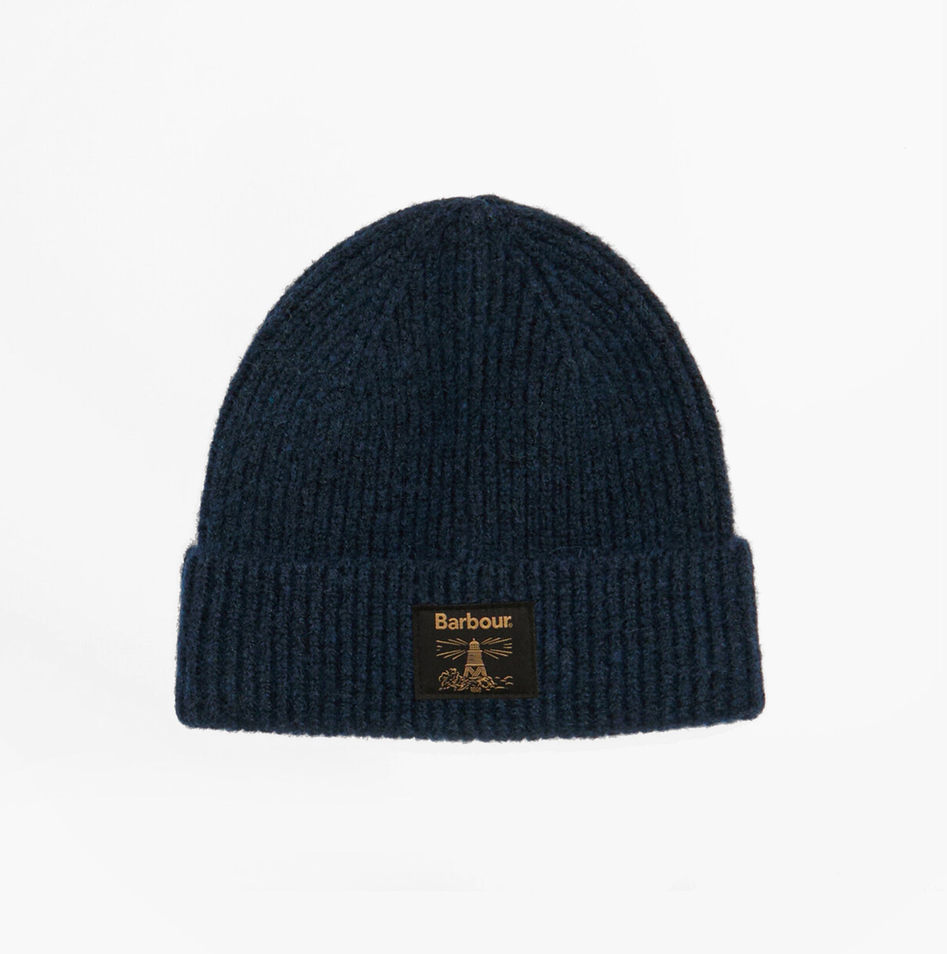Barbour WESTERDALE BEANIE & SCARF Mens Gift Set Classic navy beanie front view with logo patch