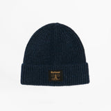 Barbour WESTERDALE BEANIE & SCARF Mens Gift Set Classic navy beanie front view with logo patch