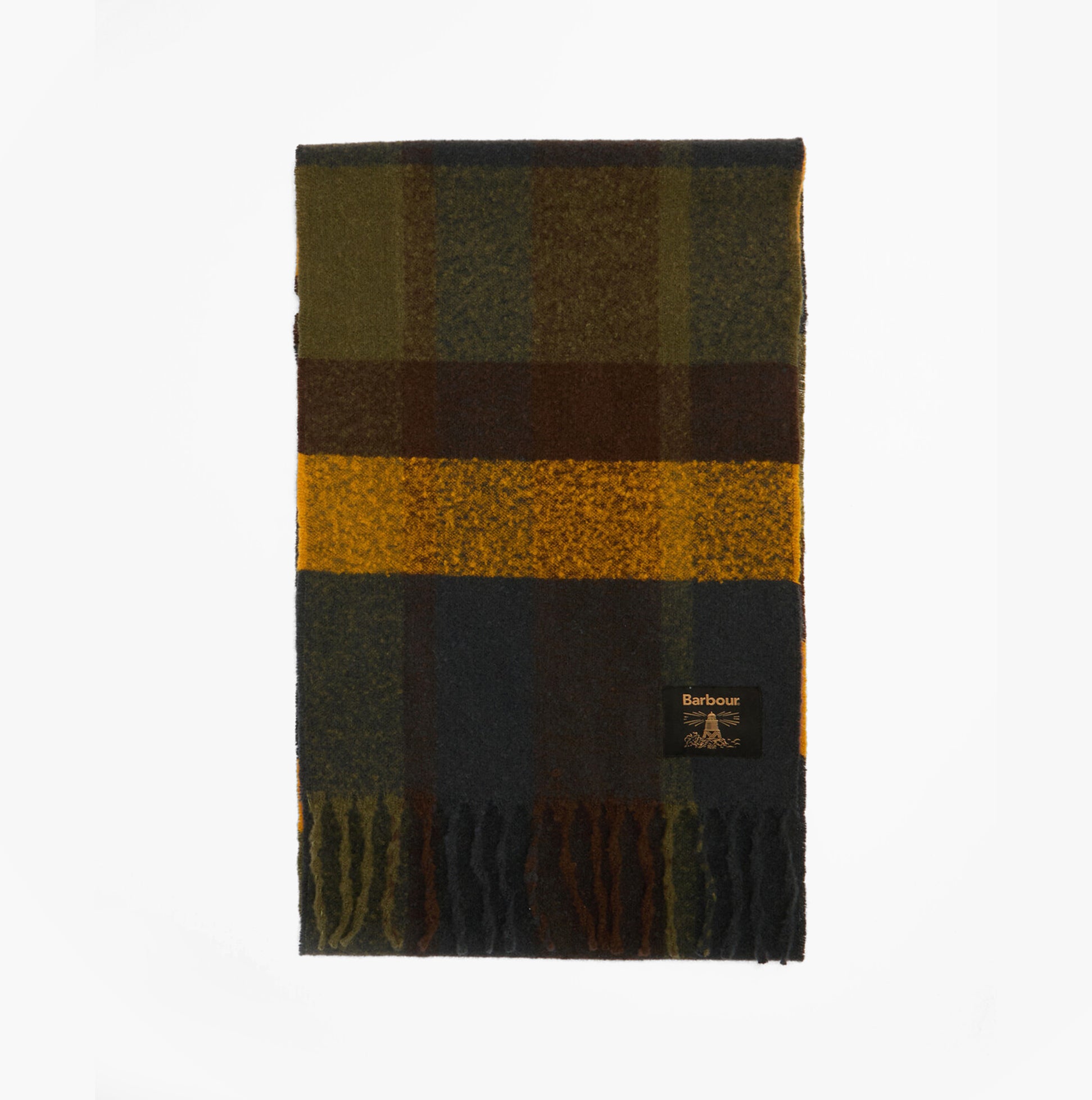 Barbour WESTERDALE BEANIE & SCARF Mens Gift Set Classic front view of the scarf in plaid pattern.