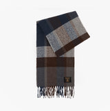 Barbour WESTERDALE BEANIE & SCARF Mens Gift Set Midnight Oak detail view of scarf with plaid design.