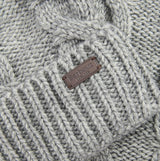 Barbour JESMOND BEANIE AND SCARF Gift Set Mens Mid Grey detail view of beanie texture and logo.