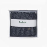 Barbour JESMOND BEANIE AND SCARF Gift Set Mens Beanie Navy displayed in gift box, showcasing a beanie and scarf.