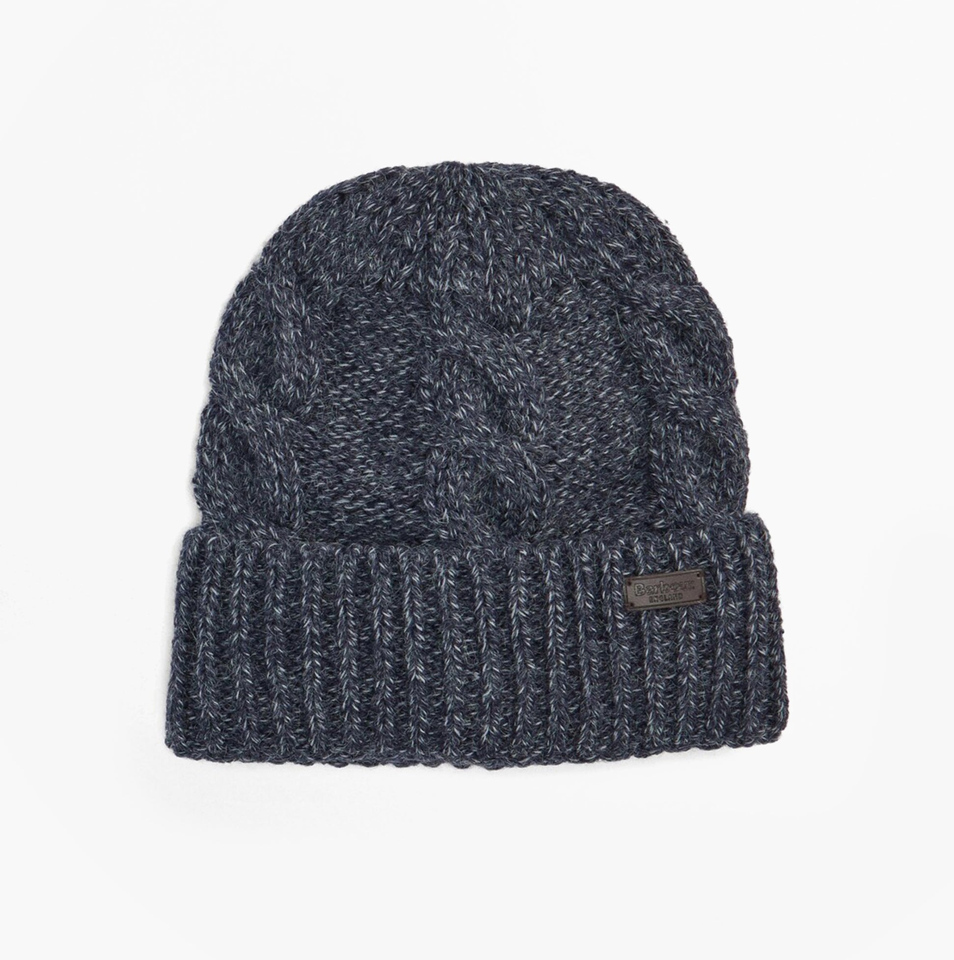Barbour JESMOND BEANIE AND SCARF Gift Set Mens Beanie Navy front view with textured knit design and branded tab.