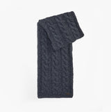 Barbour JESMOND BEANIE AND SCARF Gift Set Mens Beanie Navy detail view of dark navy scarf with cable knit pattern.