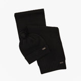Barbour RAMSIDE BEANIE AND SCARF Mens Gift Set Black front view showcasing black beanie and scarf.