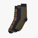 Barbour CASE FAIR ISLE SOCK Mens 3 Pack Gift Box Classic Tartan front view showcasing patterned and solid color socks.