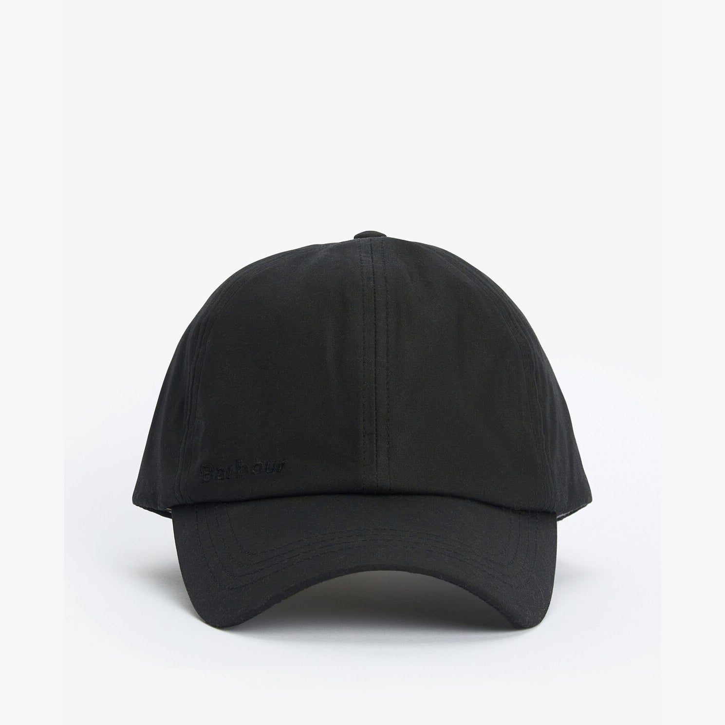 Barbour WAX Mens Sports Cap Black front view showing the sleek black design and tonal logo embroidery.