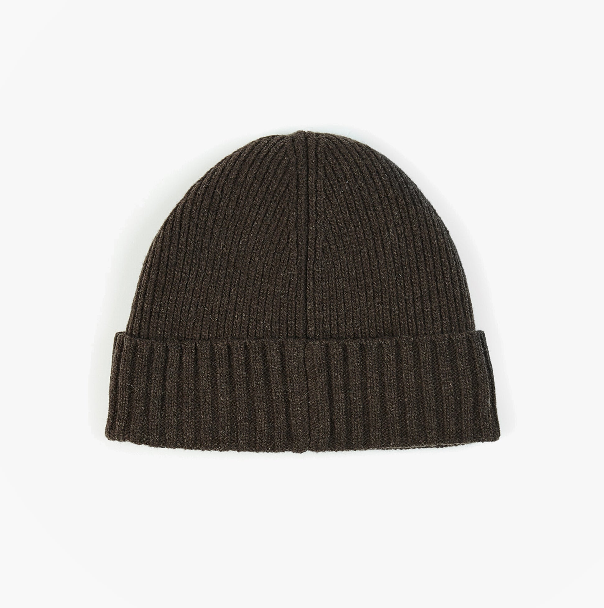 Barbour CARLTON Mens Beanie Mid Brown top view showcasing ribbed texture and stylish design.