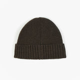 Barbour CARLTON Mens Beanie Mid Brown top view showcasing ribbed texture and stylish design.