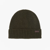 Barbour CARLTON Mens Beanie Dark Green top view of knitted beanie hat with ribbed cuff.