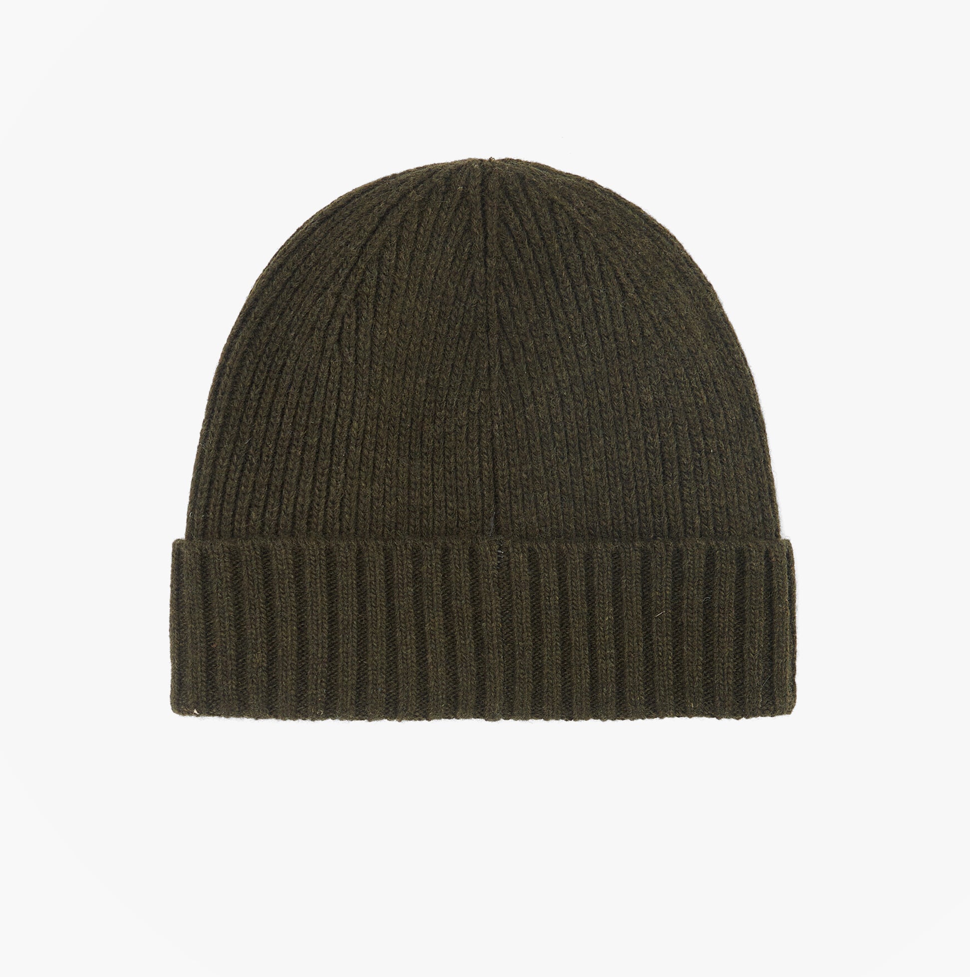 Barbour CARLTON Mens Beanie Dark Green top view showing knitted texture and foldable brim.