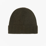 Barbour CARLTON Mens Beanie Dark Green top view showing knitted texture and foldable brim.