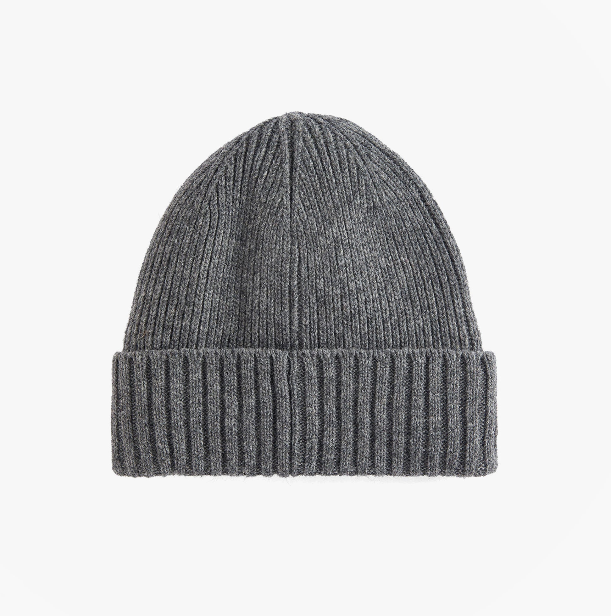 Barbour CARLTON Mens Beanie Grey front view, wool-blend knitted style, featuring ribbed detailing and warm fleece lining.