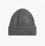 Barbour CARLTON Mens Beanie Grey front view, wool-blend knitted style, featuring ribbed detailing and warm fleece lining.