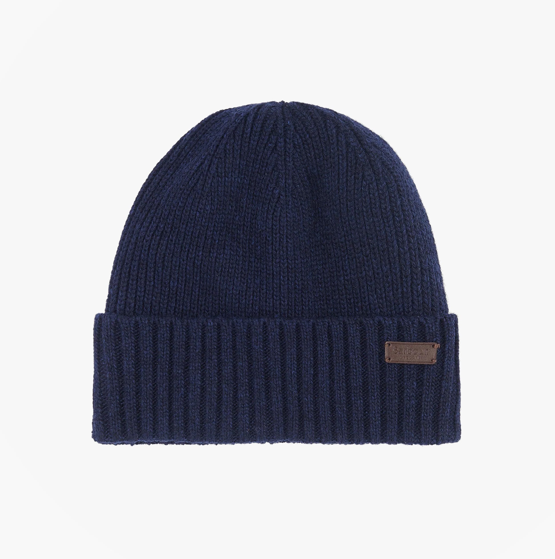 Barbour CARLTON Mens Beanie Navy top view featuring soft wool and polyamide blend for warmth and style.