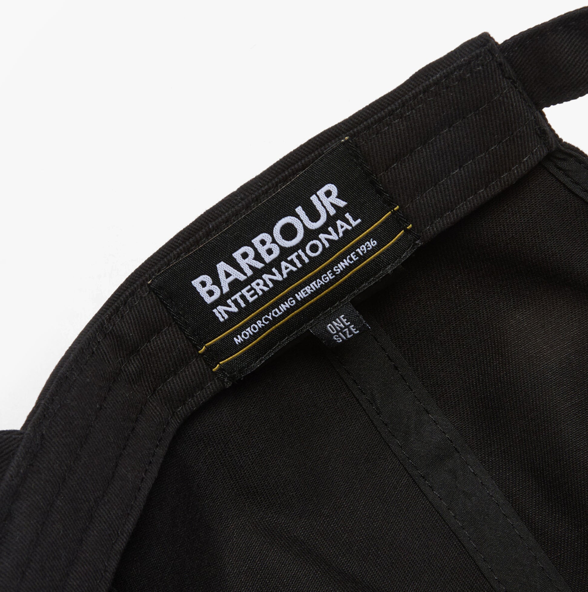 Barbour NORTON Drill Cap Mens Snapback Caps Black/Shadow interior label view