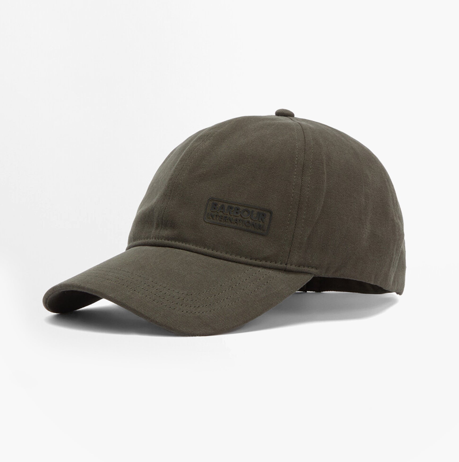 Barbour NORTON Drill Cap Mens Snapback Caps Sage/Shadow side view showcasing a dark green baseball cap