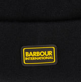 Barbour SENSOR LEGACY Mens Beanie Black detail view showing branding tag on the beanie.