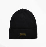 Barbour SENSOR LEGACY Mens Beanie Black/Shadow front view showcasing logo detail and classic beanie style.
