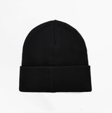Barbour SENSOR LEGACY Mens Beanie Black/Shadow top view showcasing a black beanie with a turned-up cuff.