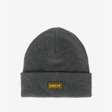 Barbour SENSOR LEGACY Mens Beanie Grey Marl top view, showcasing soft fabric and silicone branded badge.