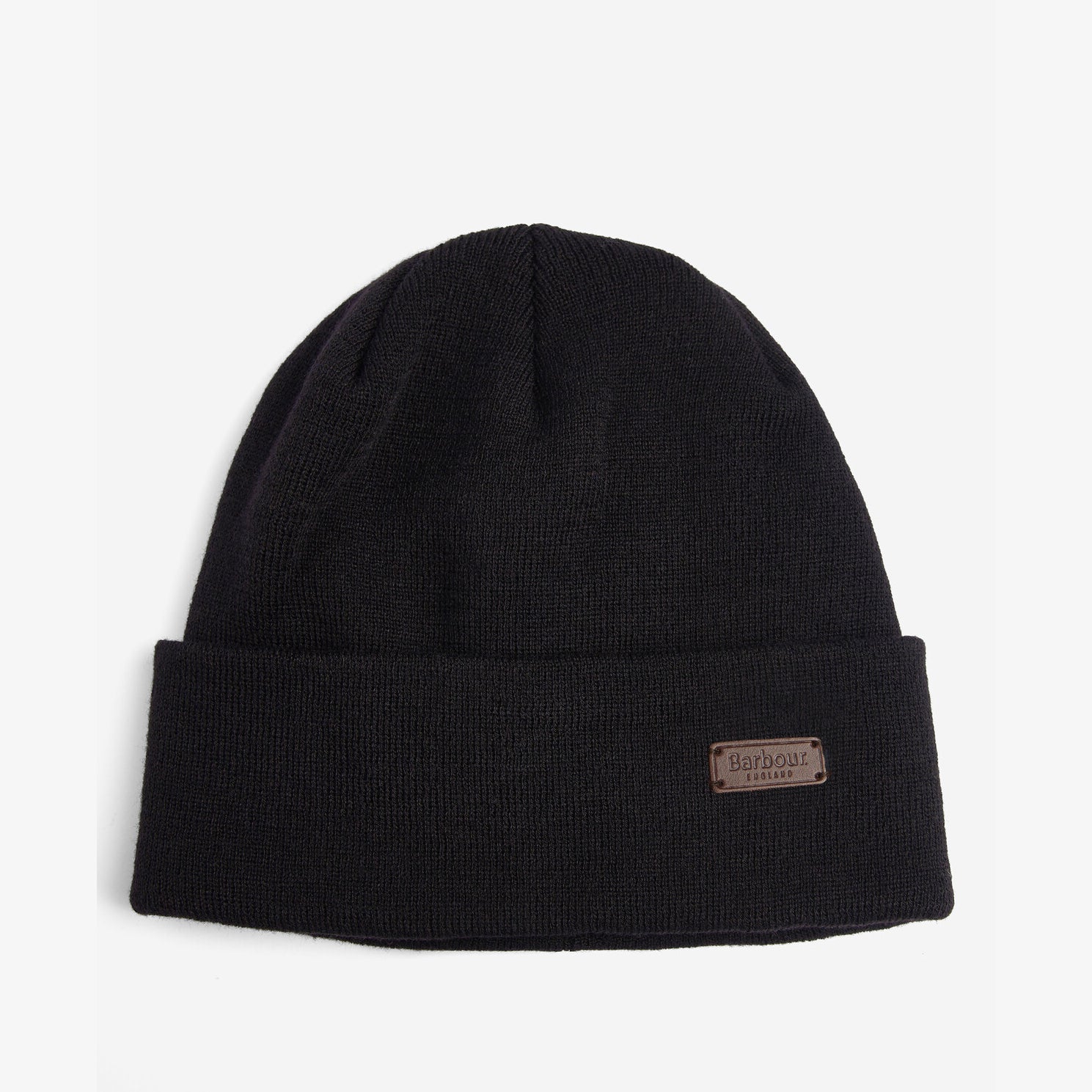 Barbour HEALEY Mens Beanie Black, top view, knitted beanie with turnback hem edge and logo detail.