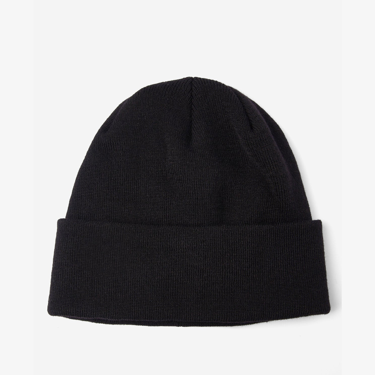 Barbour HEALEY Mens Beanie Black top view showing the knitted design and turnback hem edge.