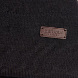 Detail view of Barbour HEALEY Mens Beanie Black showing the logo patch.