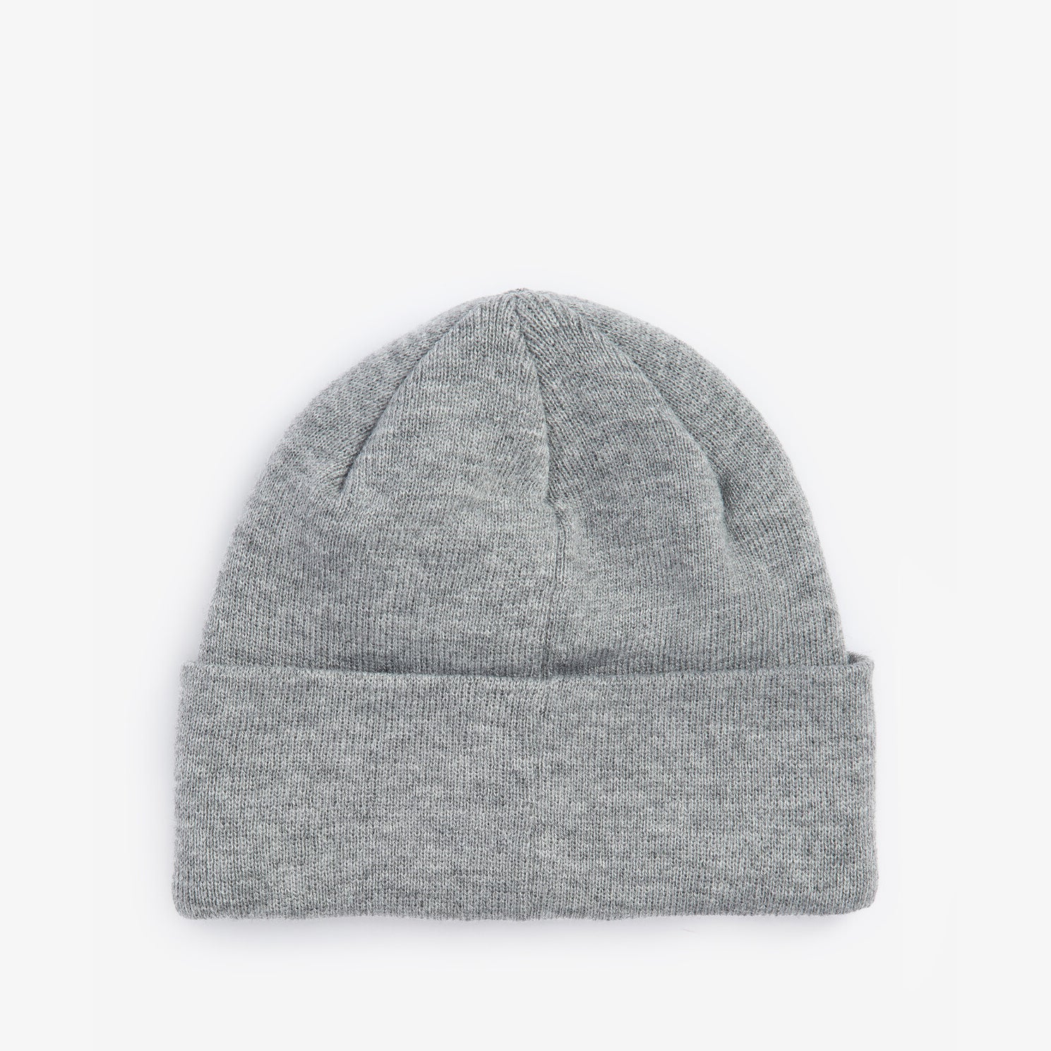 Barbour HEALEY Mens Beanie Light Grey Marl top view of knitted beanie with turnback hem edge and double layer construction