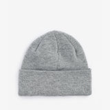 Barbour HEALEY Mens Beanie Light Grey Marl top view of knitted beanie with turnback hem edge and double layer construction