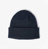 Barbour HEALEY Mens Beanie Navy top view showing knitted texture and turnback hem edge.