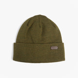 Barbour HEALEY Mens Beanie Olive front view, knitted with turnback hem edge, double layer construction.