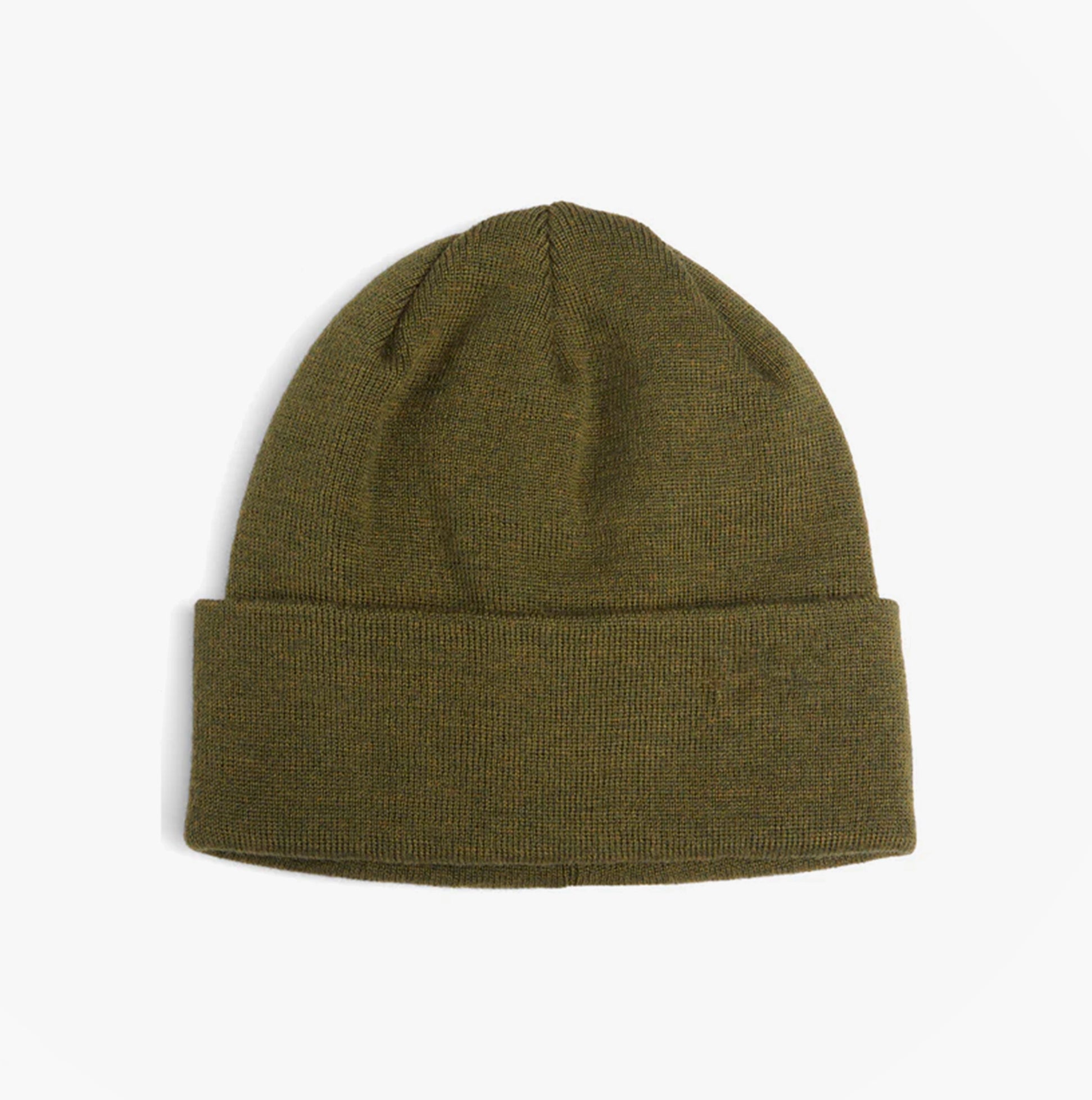 Barbour HEALEY Mens Beanie Olive front view showing knitted design and turnback hem edge.