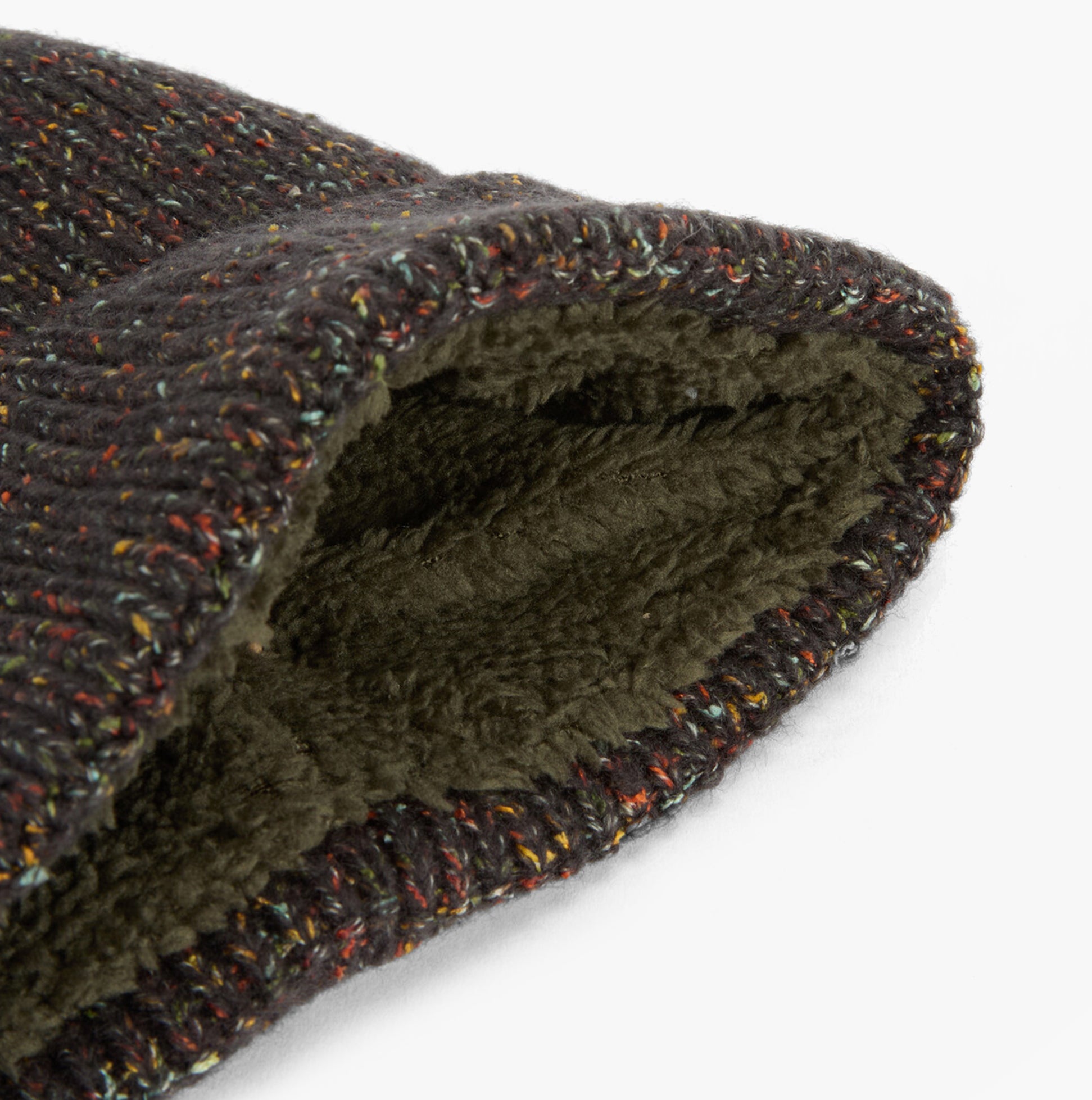 Barbour ESTON Mens Beanie Forest Green detail view showing interior lining and texture