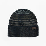 Barbour HARRAY Mens Beanie Navy/Basalt Blue front view with textured pattern and cuffed design.
