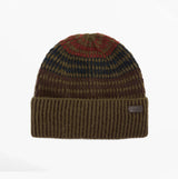Barbour HARRAY Mens Beanie Olive/Fired Brick top view showing textured knit pattern and folded rim design.