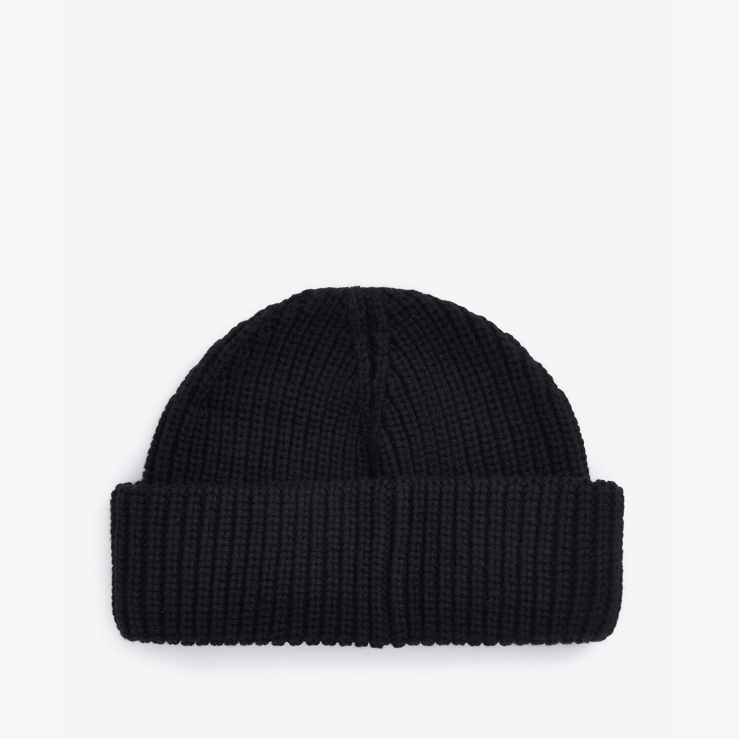 Barbour MOSELY Mens Fisherman Beanie Black front view showcasing a textured knit design in black.