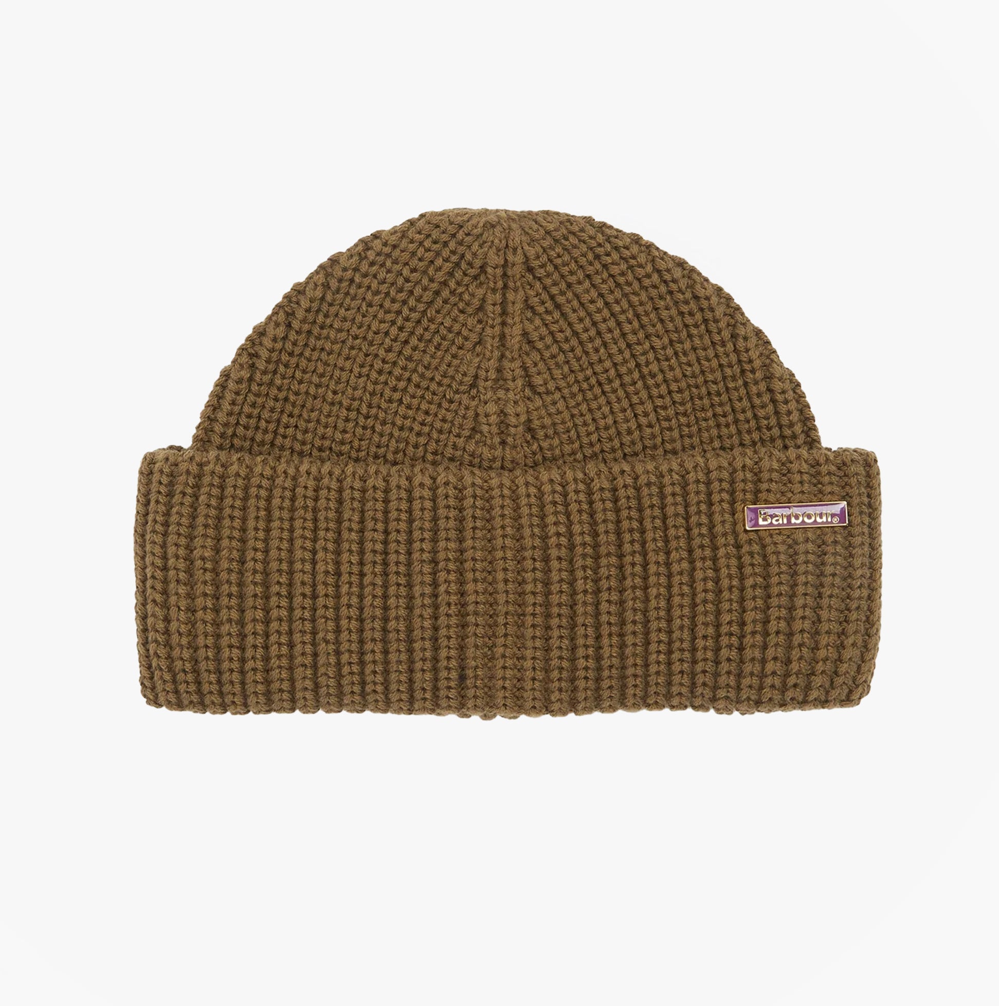 Barbour MOSELY Mens Fisherman Beanie Light Sage front view showing knitted texture and Barbour logo