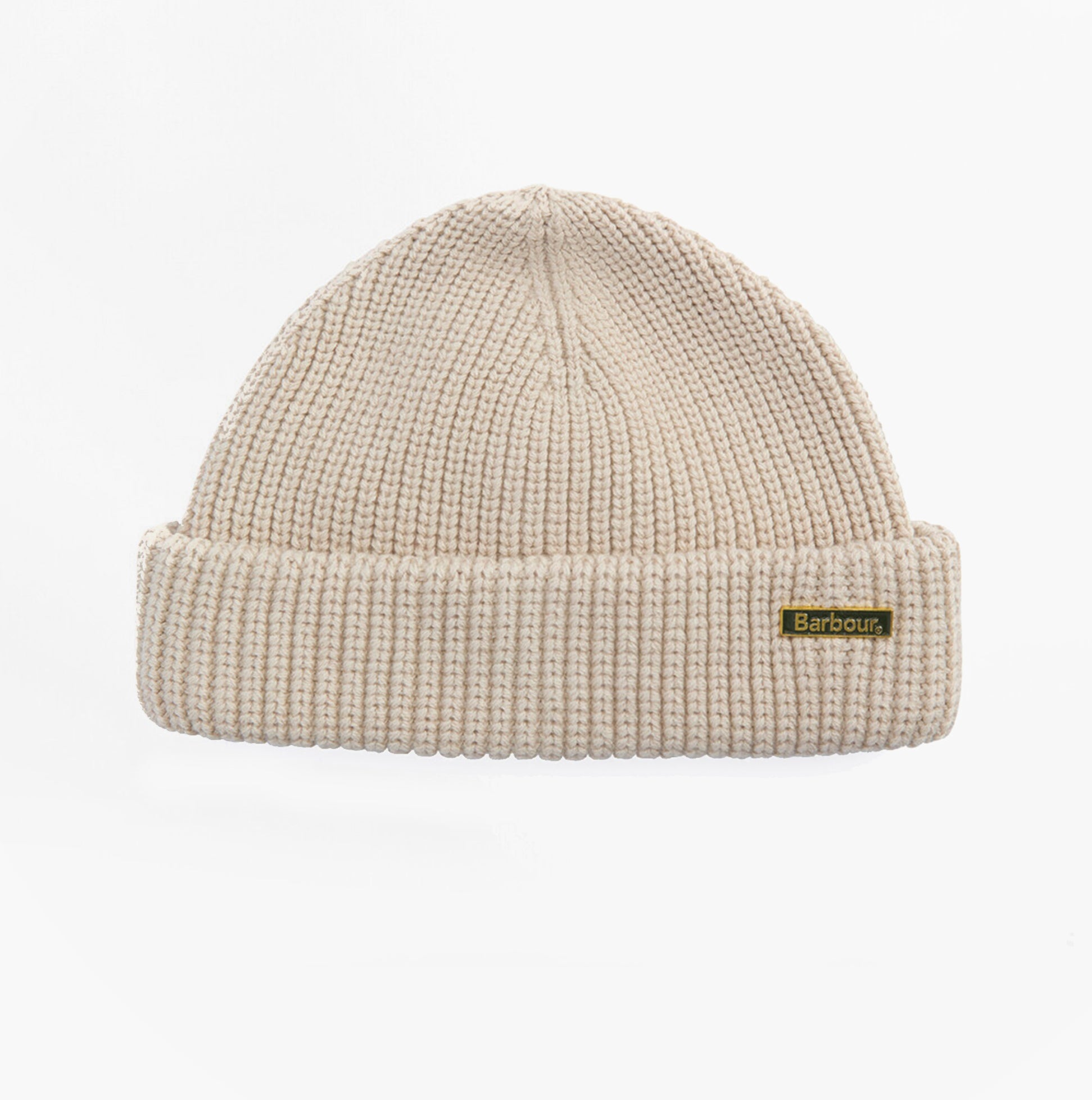 Barbour MOSELY Mens Beanie Mist front view, beige color, warm and stylish design, 60% Cotton material.