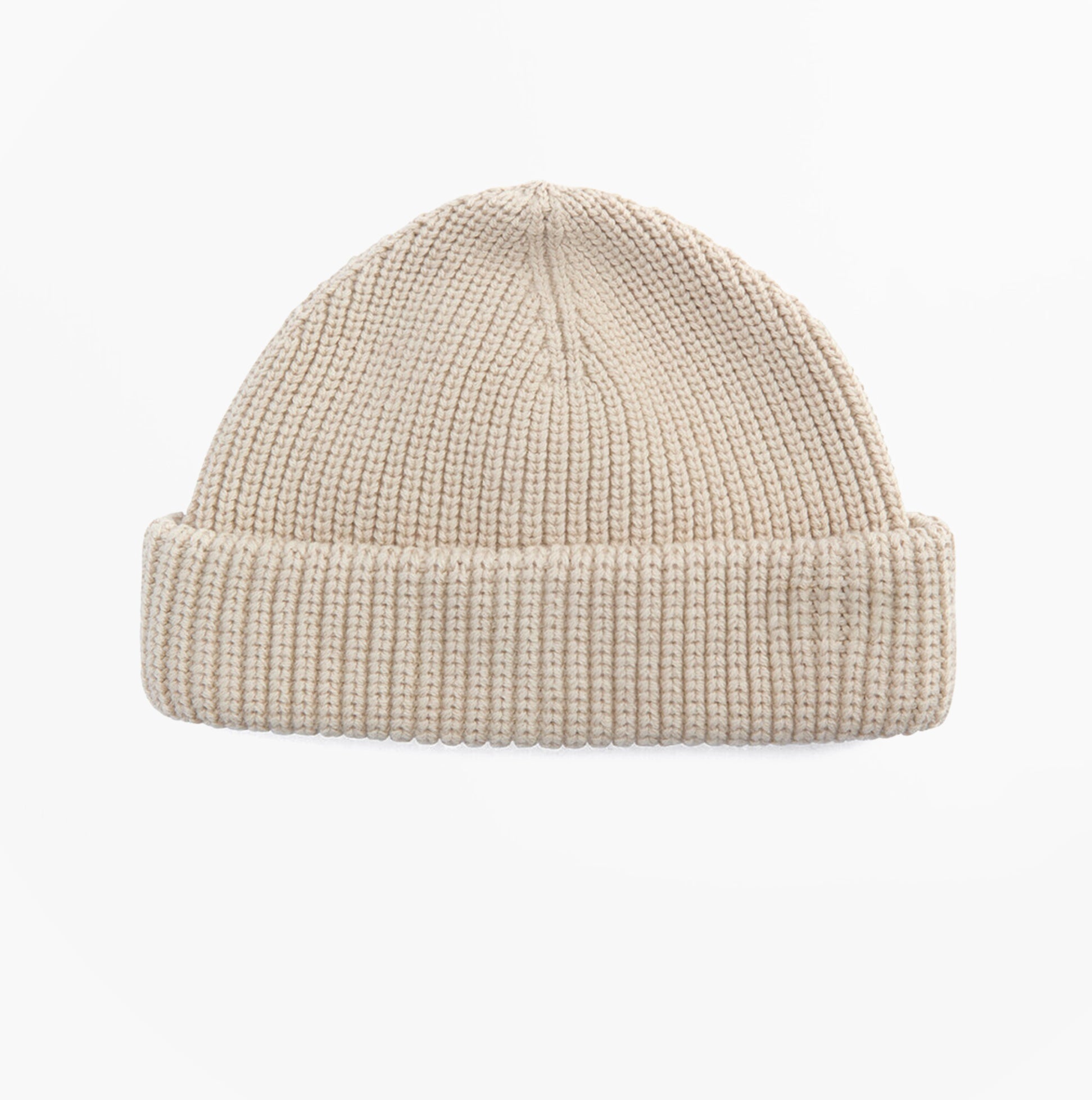 Barbour MOSELY Mens Beanie Mist front view showcasing its beige knitted design.