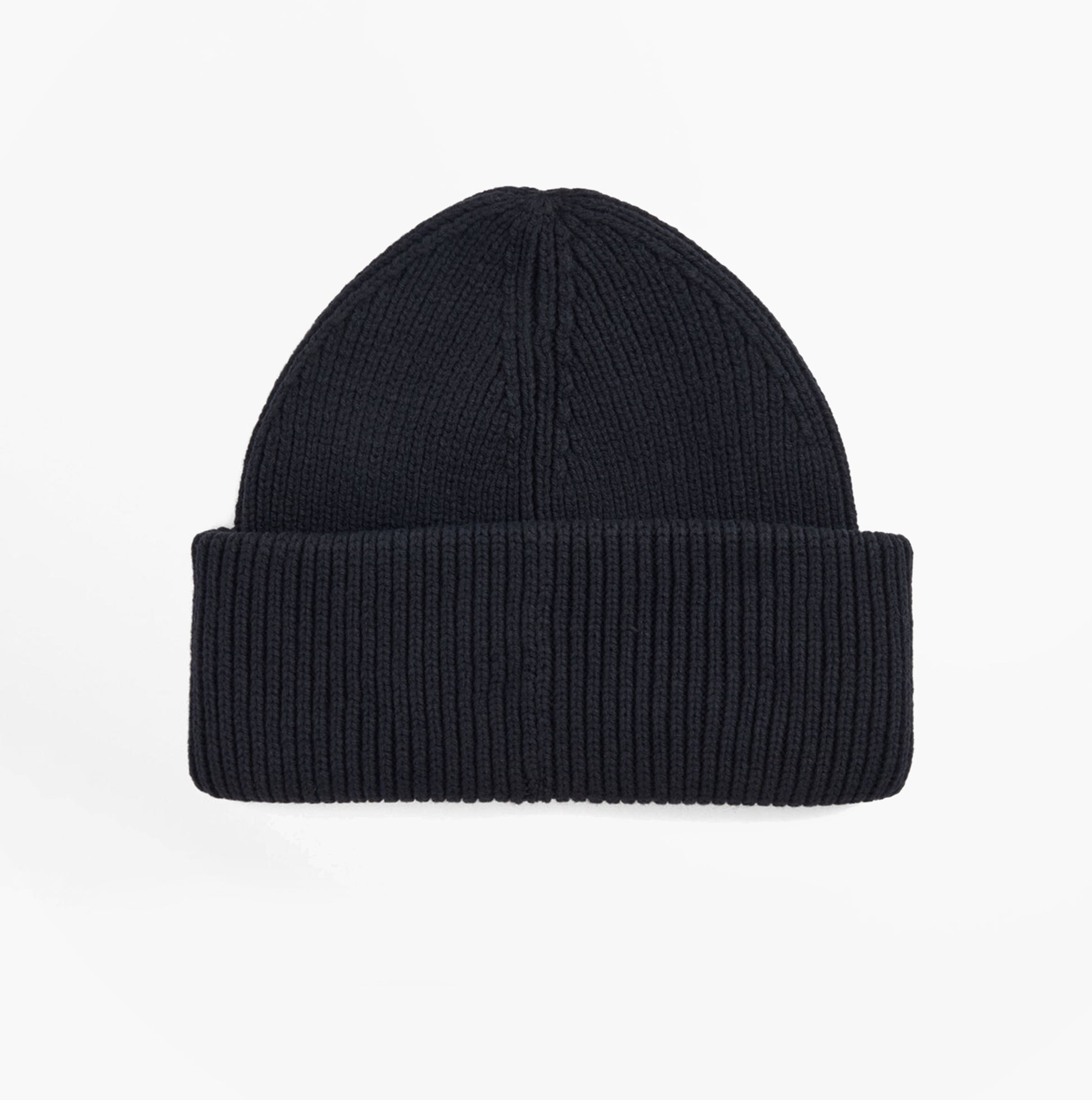 Barbour CRAYWELL Mens Beanie Navy top view of the hat showcasing ribbed knit design.