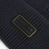 Barbour CRAYWELL Mens Beanie Navy detail view showing the label on the beanie's cuff.