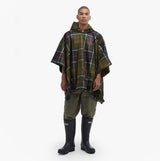 Barbour Mens TARTAN SHOWERPROOF PONCHO Classic Tartan front view on model, showcasing tartan design and hood.
