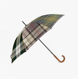 Barbour MIXED TARTAN Umbrella Mixed Tartan side view showing the mixed tartan pattern and engraved wood handle