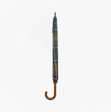 Barbour MIXED TARTAN Umbrella Mixed Tartan side view showing the tartan pattern and wood handle detail.