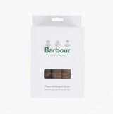 Barbour Fleece Wellington Unisex Socks Olive packaging front view with product description and brand logo.